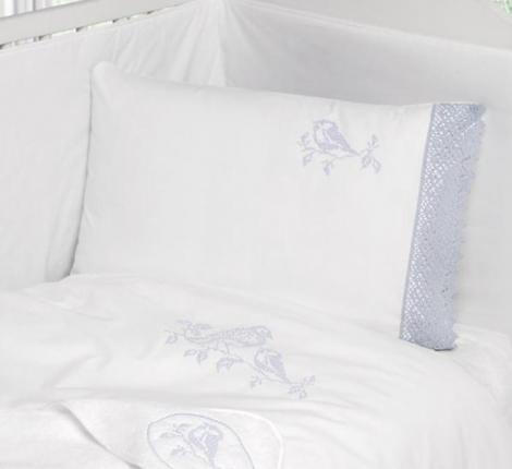 Постельное бельё детское BOVI "СИНИЧКИ" Перкаль, белый/голубой