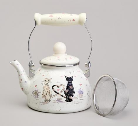 Чайник эмалированный со съёмным фильтром "LAVANDER CATS", 1,1 л