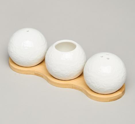 Набор для специй "MUSE", 3 предмета, на деревянной подставке 20*6*6 см