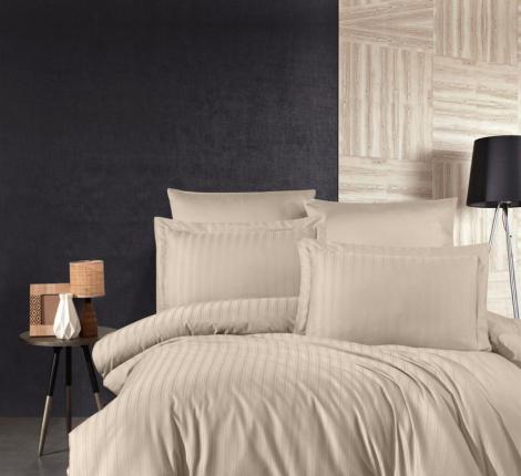 Постельное бельё "DO&CO" Сатин DELUX STRIPE, Евро (капучино)