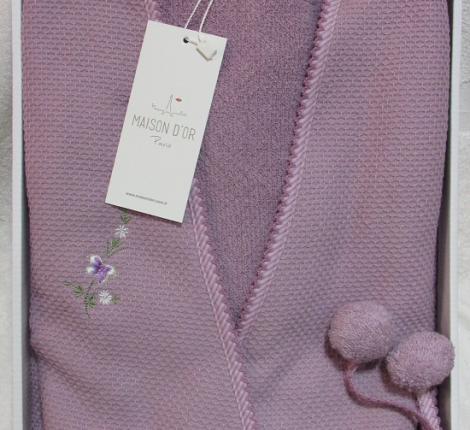 Халат женский махровый с вышивкой Maison D'or "ADELYNN" (фиолетовый), XS(42)-S(44)