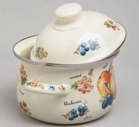 Набор эмалированных кастрюль с крышкой  "ФРУКТЫ", на 4 предмета