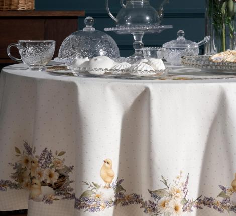 Скатерть круглая с пропиткой "ЛАВАНДОВАЯ ВЕСНА", 145 см