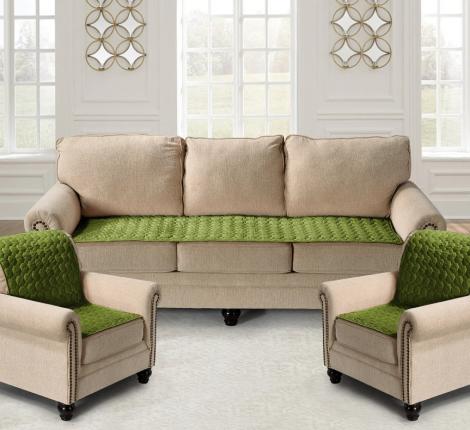 Комплект накидок &quot;Karteks&quot; на диван 70х210 и два кресла 70х150 Соты, зелёный