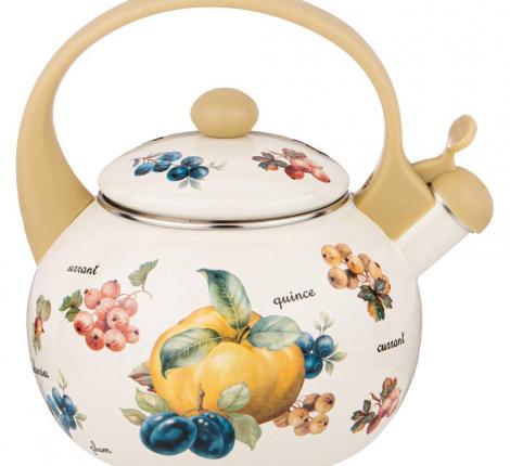 Чайник эмалированный со свистком "ФРУКТЫ", 2,2 л