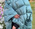 Дорожный плед-пончо пуховый "Travel Cape Plaid Grass" AQUA, 130х170