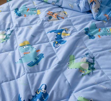 Постельное белье с одеялом детское "Sofi de Marko" Crocodile (синий) Сатин, 1,5 спальный