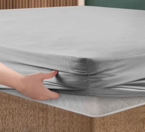Простынь сатин "DO&CO" на резинке 180х200+30 см SOFT, серый