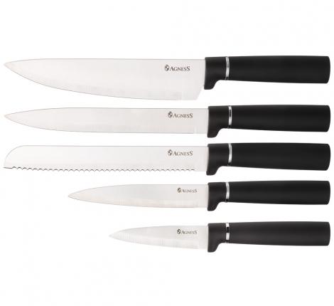 Набор кухонных ножей (5 шт.), 4 доски и подставка "AGNESS", чёрный мрамор