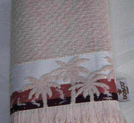 Полотенце махровое с бахромой "DO&CO" Жакард 70х140 (1/1 ) PALMIYE, персиковый