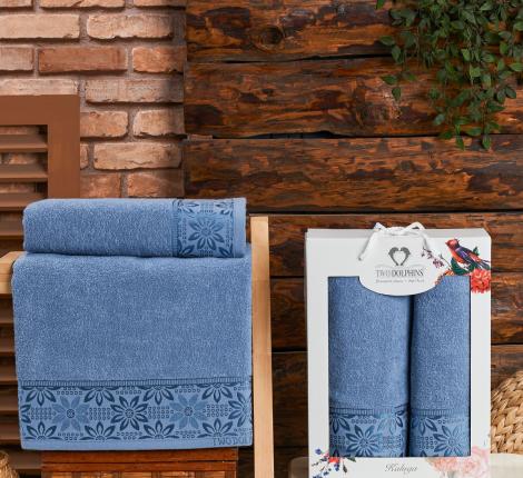 Комплект махровых полотенец "TWO DOLPHINS" (50x90/70х140) 2 шт. KALUGA, тёмно-голубой