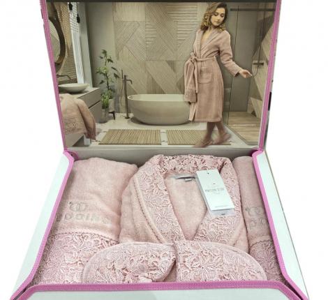 Комплект Maison D'or "WEDDING" (Халат M(46)/L(48))+Полотенца 50х100-85х150), пыльная роза