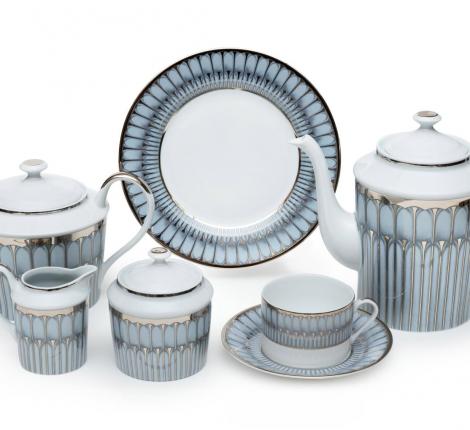 Чайный сервиз "ARCADES GRIS BORD PLATINE" на 6 персон, 22 предмета (лиможский фарфор)
