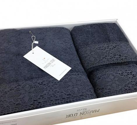 Комплект махровых полотенец 30x50-50x90-70x140 Maison D'or "NATURELLA", антрацит