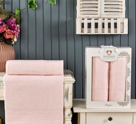 Комплект махровых полотенец "TWO DOLPHINS" (50x90/70х140) 2 шт. DNIPRO, светло-розовый
