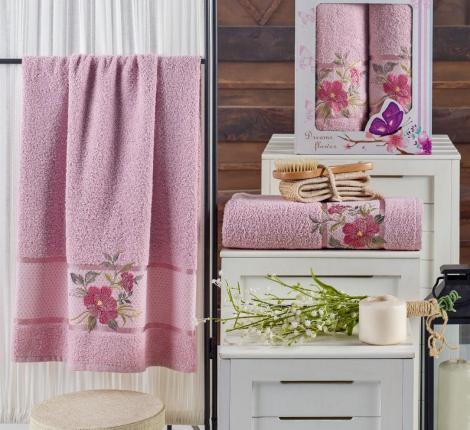 Комплект махровых полотенец &quot;MERZUKA&quot; (50x90/1)(70х140/1) 2 шт. DREAMS FLOWER, светло-розовый