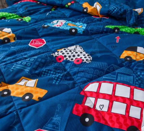 Постельное белье с одеялом детское "Sofi de Marko" Трафик (синий) Сатин, 1,5 спальный