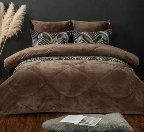 Постельное белье с одеялом "Kazanov.A." Байрон (бежевый трюфель) Велюр/Egypt Cotton, Семейный