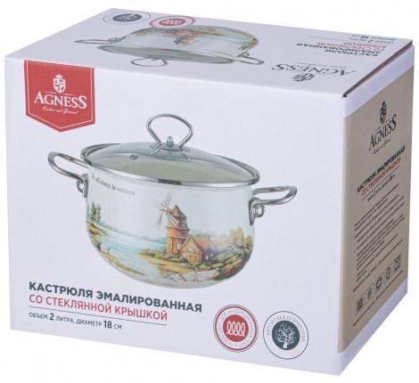 Кастрюля эмалированная со стеклянной крышкой "FAMILY HOUSE", 2,0 л