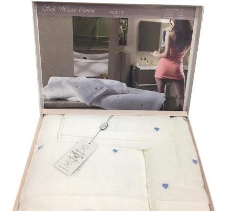 Комплект полотенец 30x50-50x100-85x150 Maison D'or "SOFT HEARTS", белый/голубой
