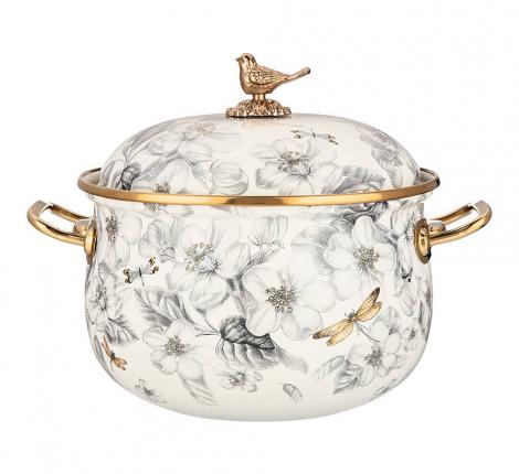 Кастрюля эмалированная с крышкой "ЯБЛОНЕВЫЙ САД", 3,8 л