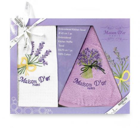 Комплект кухонных полотенец Maison D'or "LAVANDER 2" 45х45+50х70, белый/фиолетовый