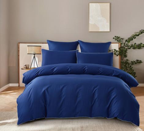 Постельное бельё "KARTEKS" сатин однотонный с кантом HK-09 (тёмно-синий), 2 спальный