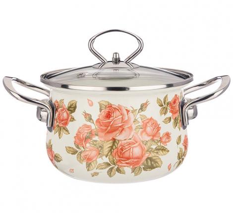 Кастрюля эмалированная с крышкой ""КОРЕЙСКАЯ РОЗА", 1,5 л