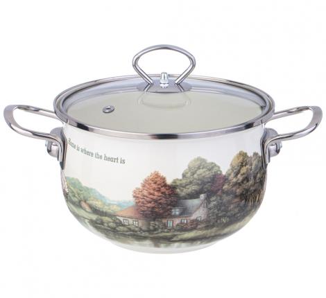 Кастрюля эмалированная со стеклянной крышкой "FAMILY HOUSE", 2,8 л