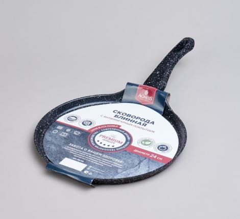 Сковорода блинная AGNESS "BLACK MARBLE", диаметр 24 см