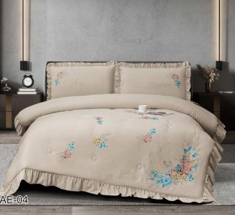 Постельное бельё EFOR COTTONI с вышивкой "цветная роза" капучино, Евро