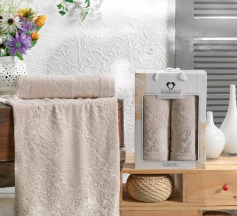 Комплект махровых полотенец "TWO DOLPHINS" (50x90/70х140) 2 шт. VENTU, бежевый
