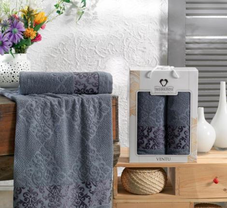 Комплект махровых полотенец "TWO DOLPHINS" (50x90/70х140) 2 шт. VENTU, тёмно-серый