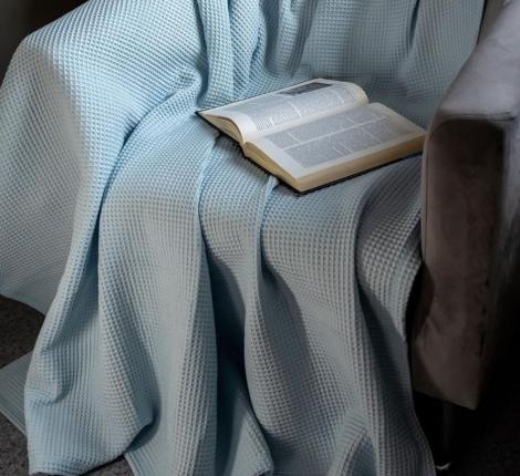 Покрывало вафельное Valtery 200х230, голубое