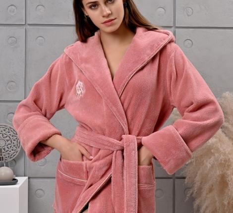 Халат женский трига с капюшоном "AMBIELLA A-1215" пудра, 2XL