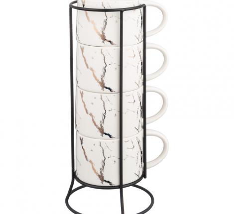 Набор кружек на металлической подставке 4 штуки "FANTASY", 300 мл (белый)