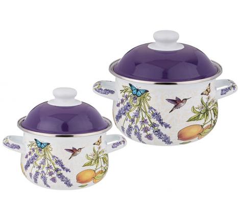 Набор эмалированных кастрюль с крышкой  "ПРОВАНС ЛИМОНЫ" , на 4 предмета