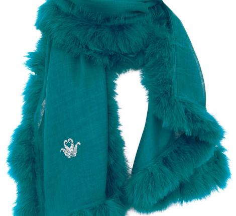 Шаль шерстяная "ORNELLA EMERAUDE" бирюзовая 70х190