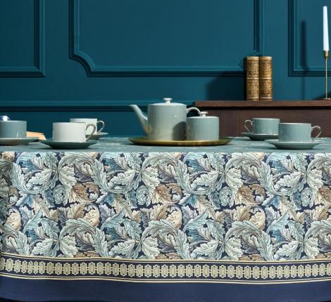 Скатерть овальная с пропиткой "ЛИСТЬЯ МОРРИСА"  GOLD STRIPE, 160х220 см