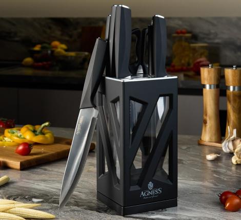 Набор кухонных ножей "AGNESS" 911-762 на вращающейся подставке, 8 предметов