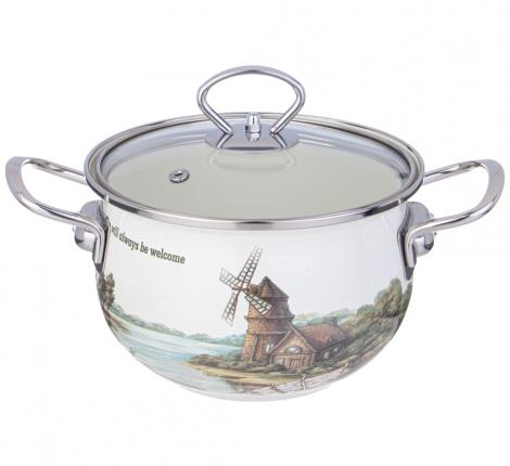 Кастрюля эмалированная со стеклянной крышкой "FAMILY HOUSE", 2,0 л