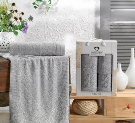 Комплект махровых полотенец "TWO DOLPHINS" (50x90/70х140) 2 шт. VENTU, светло-серый