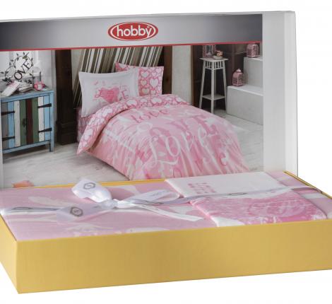 Постельное бельё Hobby &quot;LOVE&quot; розовый Поплин, 1,5 спальный