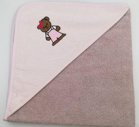 Уголок детский махровый с вышивкой Медвежонок (коричневый), 70x70