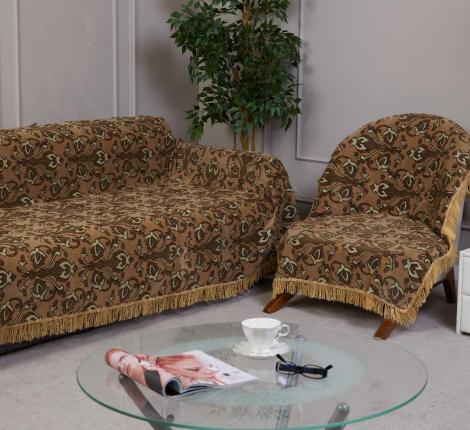 Комплект покрывал "Karteks" на диван 180х220 и два кресла 90х180 ДАМАСК, бежевый