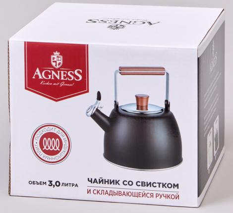 Чайник со свистком и складывающейся ручкой "AGNESS" 937-912, 3,0 л