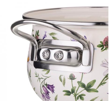 Кастрюля эмалированная со стеклянной крышкой "FLOWER STORY", 2,8 л