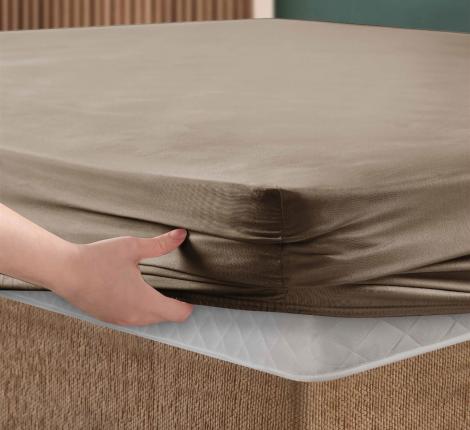 Простынь сатин "DO&CO" на резинке 180х200+30 см SOFT, коричневый