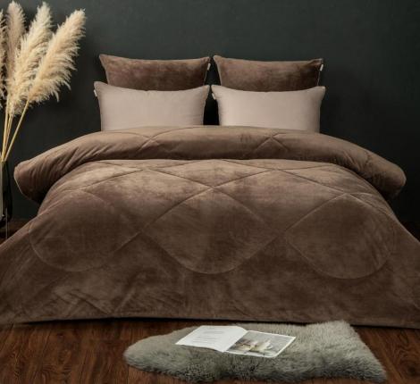 Постельное белье с одеялом "Kazanov.A." Байрон (бежевый трюфель) Велюр/Egypt Cotton, Семейный