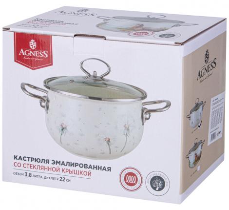 Кастрюля эмалированная со стеклянной крышкой "DANDELION", 3,8 л
